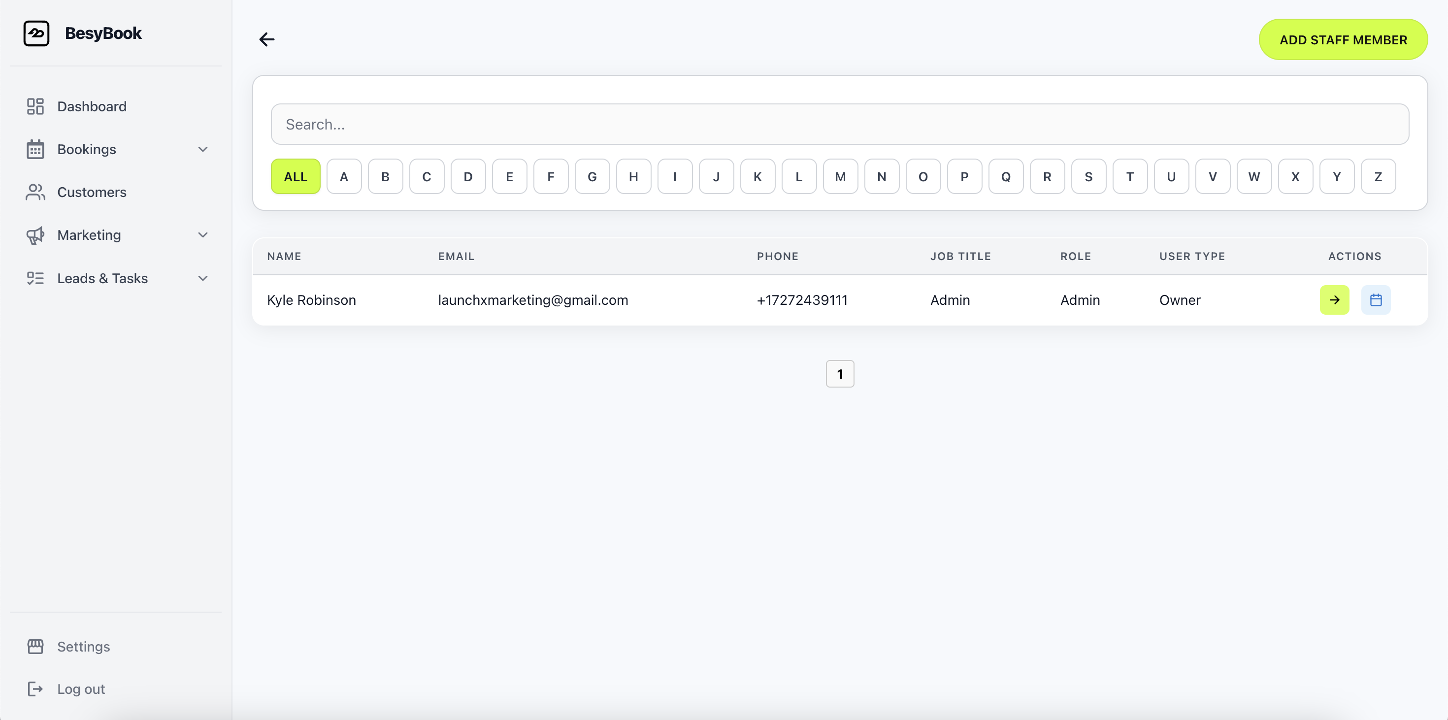 Staff roster in BesyBook